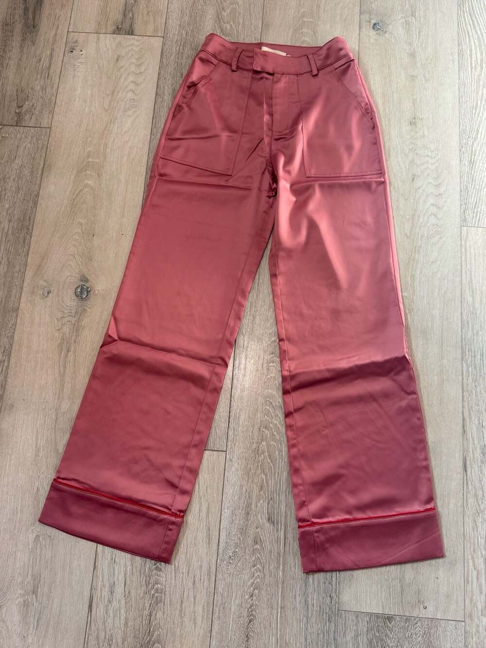 Pink Satin Wide Leg Pants Y2K Coquette Balletcore High Rise Trouser Size 2